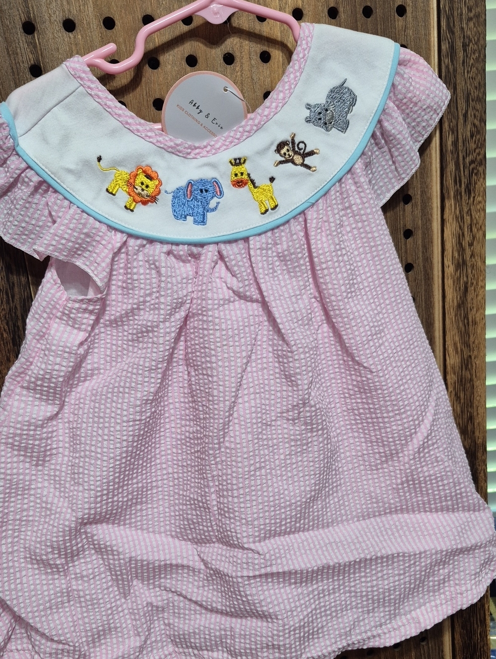Aby & Eve Pink Embroidered Safari Seersucker Dress